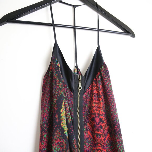 Buffalo David Bitton Geometric Silk Trim Zip-Front Cami Top Size Small - Picture 2 of 7